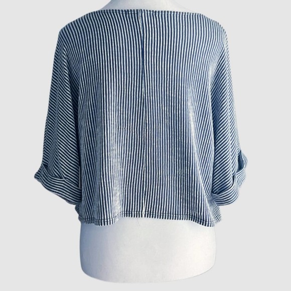 Caution to the Wind Striped Cropped Short Sleeve Top Blue/White, Size Medium - Picture 4 of 4